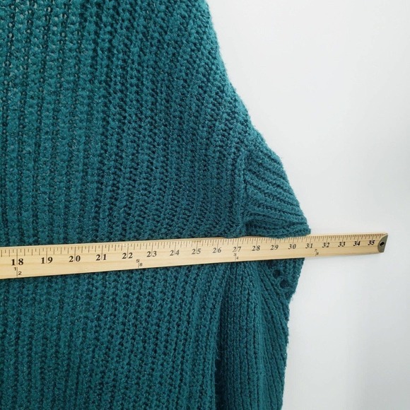 Evri Teal Chunky Knit Sweater Cardigan Womens 1x Open Front Pockets Boyfriend - Picture 8 of 12